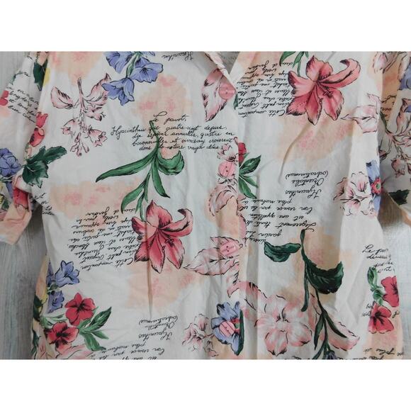 Woman Shirt Small Short Sleeve White Pink Green Flowers Vintage Separate Issue - Picture 2 of 6